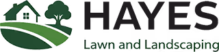 Logo for Hayes Lawn and Landscaping with a green house, tree, and lawn icon.